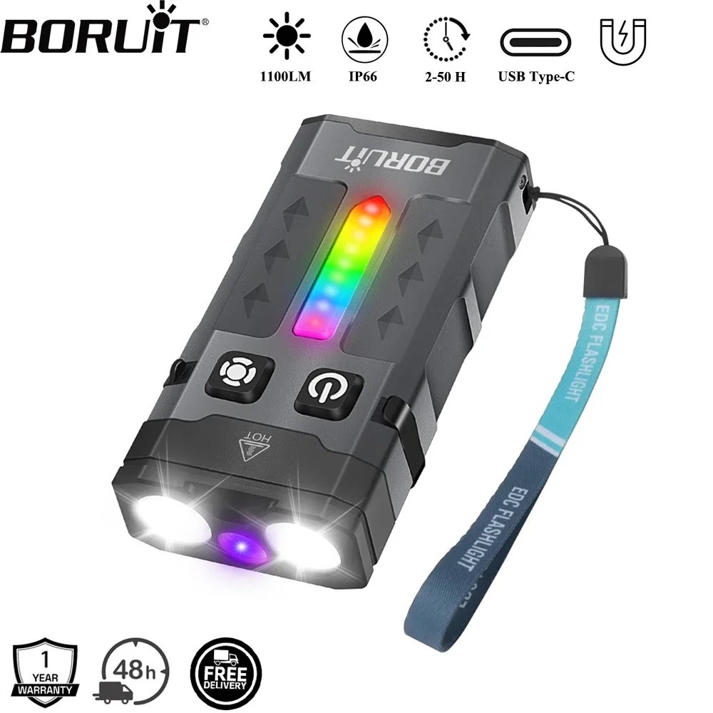 Keychain Flashlight - BORUiT EV20 1100LM EDC Senter LED